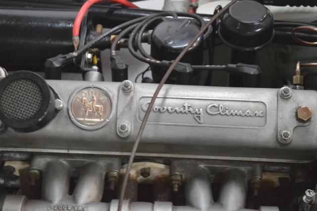 The Coventry Climax engine fitted to this TVR Jomar MkII. The "Lady Godiva" medal on the rocker cover no doubt refers to the naked power this engine produces.