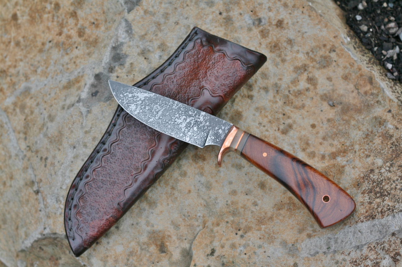 C Thomas Custom drop point hunting knife, ironwood. Restrained elegance.