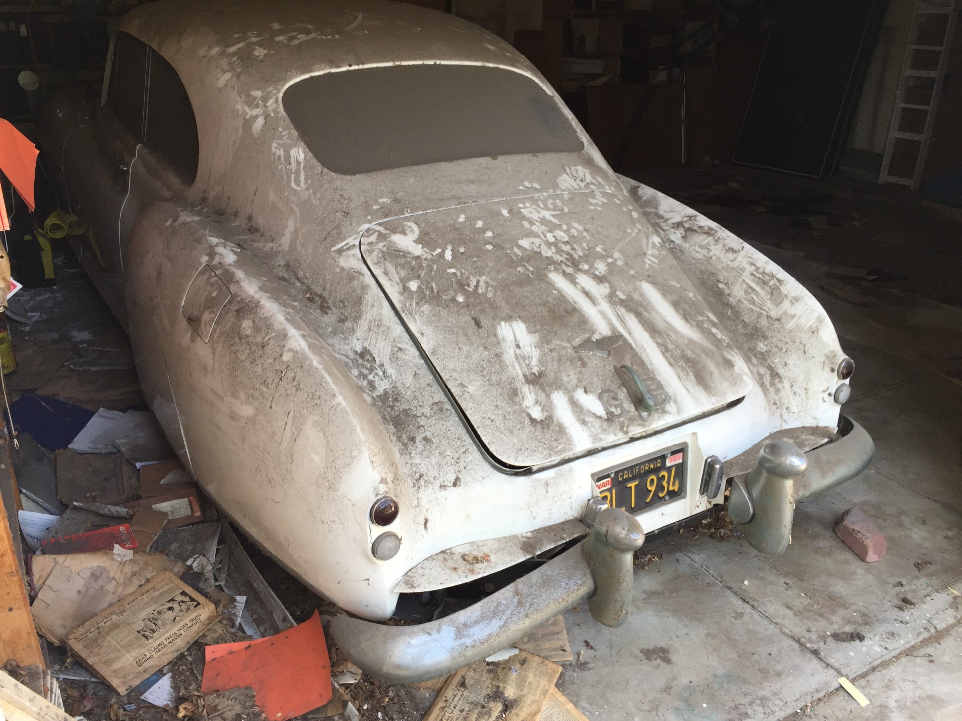 The Bentley R-Type Fastback as discovered after languishing thirty years in a garage.