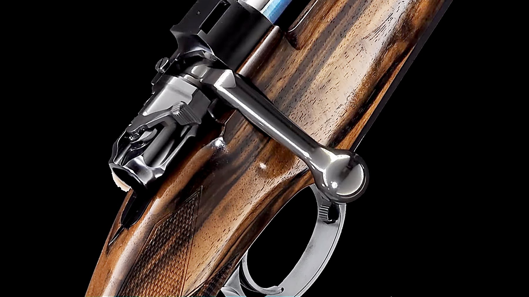 The three position safety of the double square bridge Rigby Big Game Rifle is designed to accommodate use with optical sights. (Picture courtesy of Rigby).