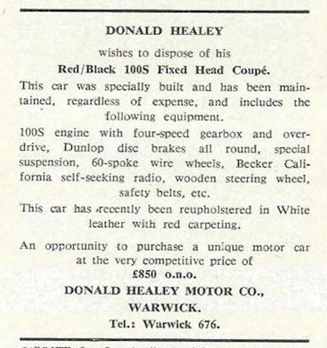 Donald Healey's 1953 Austin-Healey Coupé-ad