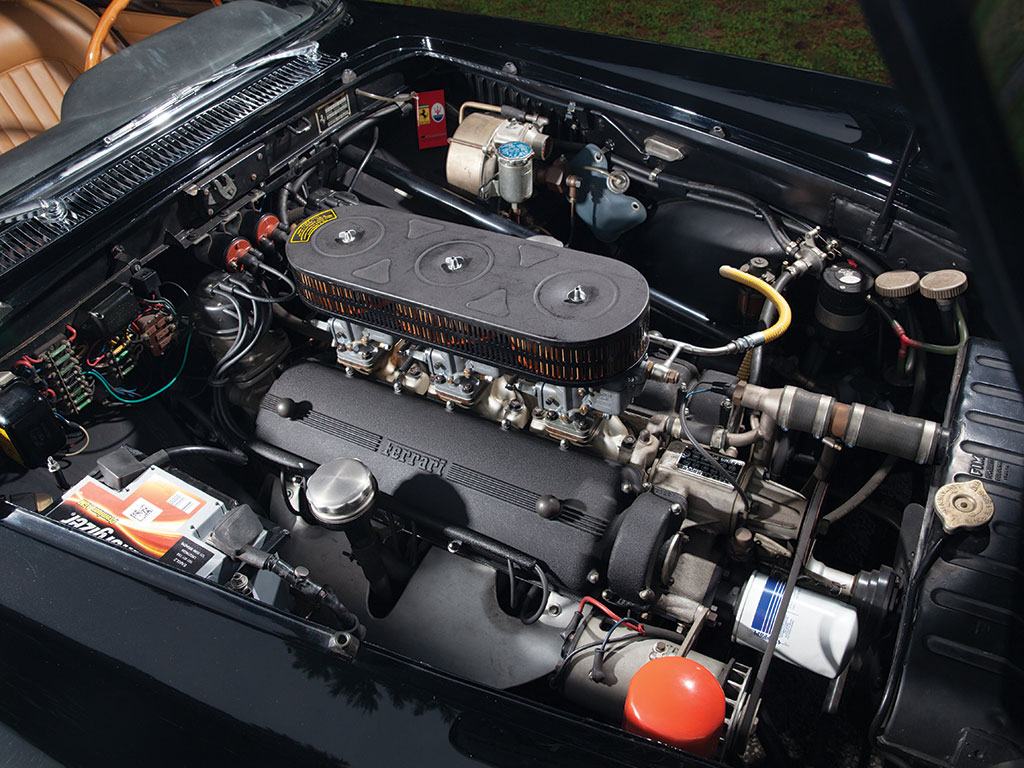 The 2,953 cc Single Overhead Camshaft V-12 engine has three twin choke Weber carburettors and produces a healthy 240bhp. (Picture courtesy RM Sotherby's).
