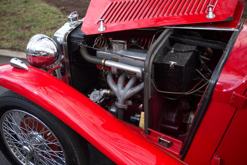 The MG P series engine was an 847cc in-line four cylinder single overhead camshaft. (Picture courtesy Bonhams).