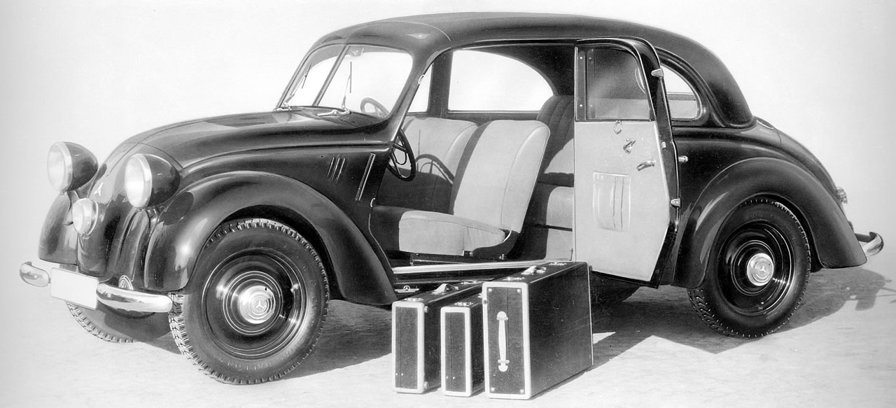 The production Mercedes-Benz 170H was an attempt to create a fairly aerodynamic car for autobahn cruising. This picture gives an idea of the luggage capacity.