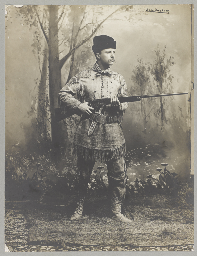 Roosevelt posing with his Winchester 1876 sporting rifle. (Picture courtesy Library of Congress).