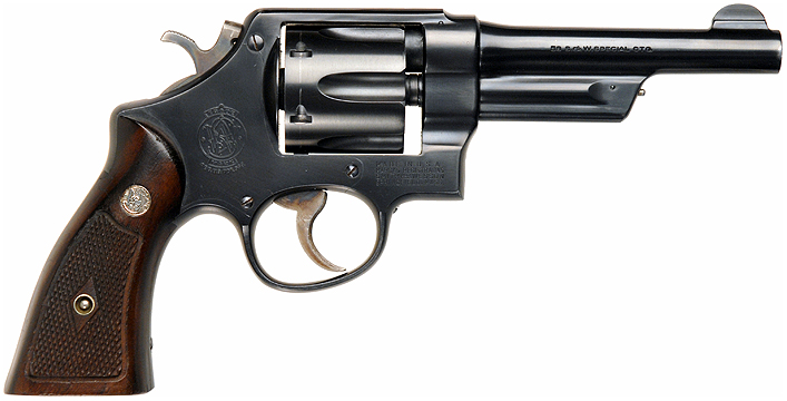 The fore-runner of the Smith & Wesson Model 27 was the Smith & Wesson Model 20 in a high powered loading of the .38 Special. Something like the .38 Special +P we used nowadays. (Picture courtesy imfdb.org).
