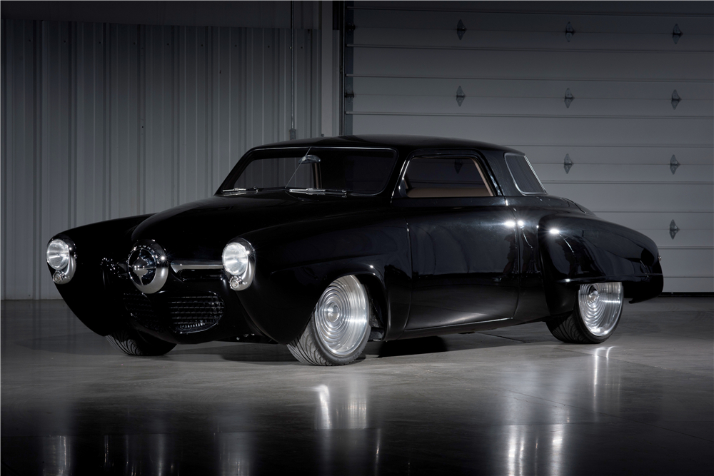Custom motorcycle maker Tony Carlini branched out to do a couple of custom cars. His Studebaker Starlight based "Black Bart" is a superb example of his work. (Picture courtesy Barrett-Jackson).