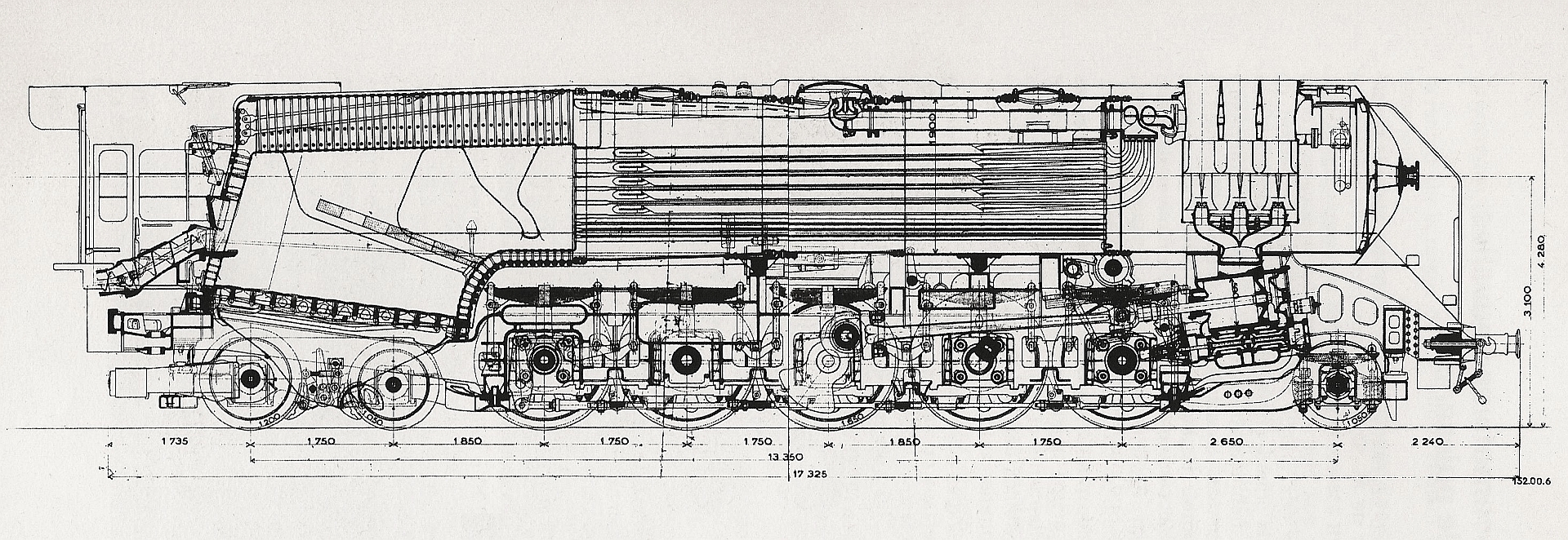 Although the locomotive may look conventional from the outside this design for a 2-10-4 "Selkirk" provides 6000hp from a fire grate area of 65 sq ft. By comparison an American Atchison, Topeka and Santa Fe 2-10-4 with 121 sq ft of grate area produced 6100hp. Chapelon's refinements were all about getting more from less, just like a car engine tuner. (Picture courtesy Wikiwand.com).