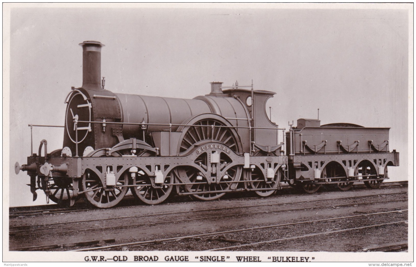 Period photo of the "Bulkeley" broad gauge locomotive which was in service from 1880-1892. This locomotive worked the last ever broad gauge passenger trains on Friday, 20th May and Saturday 21st May 1892. (Picture courtesy delcampe-static.net).