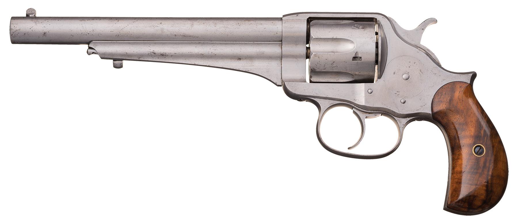 Designer Stephen Wood held the patent on the solid frame for a revolver. William Mason had been recruited from Colt. Between them the revolver they designed was a purposeful and sturdy double action that would have held its own in the Wild West.