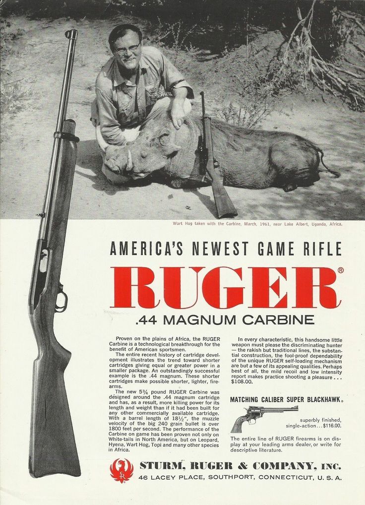1969 Print Ad of Sturm Ruger M/77 No1 Single Shot & 44 Magnum Carbine Rifle 