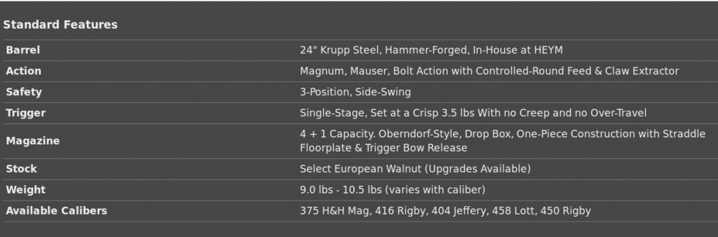 Heym Express Rifle specifications