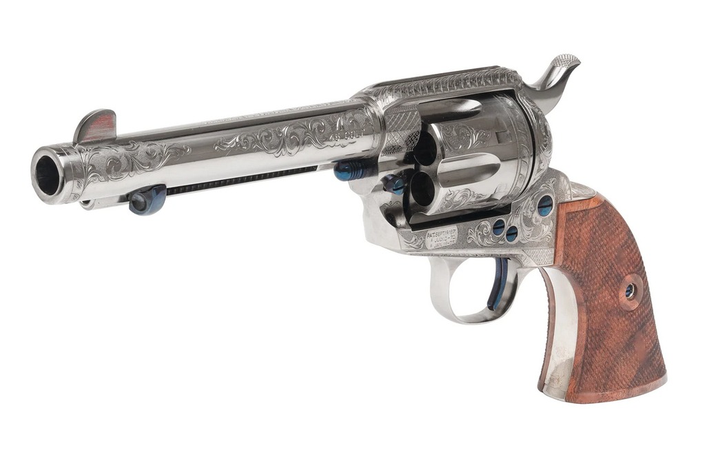 Standard Manufacturing Nickel Plated engraved single action revolver