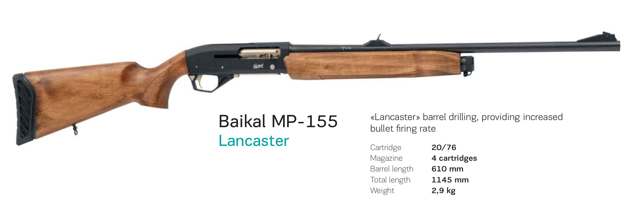 Baikal MP155 semi automatic shotgun Lancaster bore