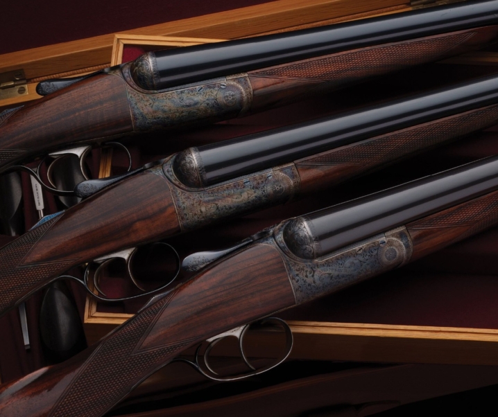 Trio of C. Lee Engraved David McKay Brown Round Body Shotguns