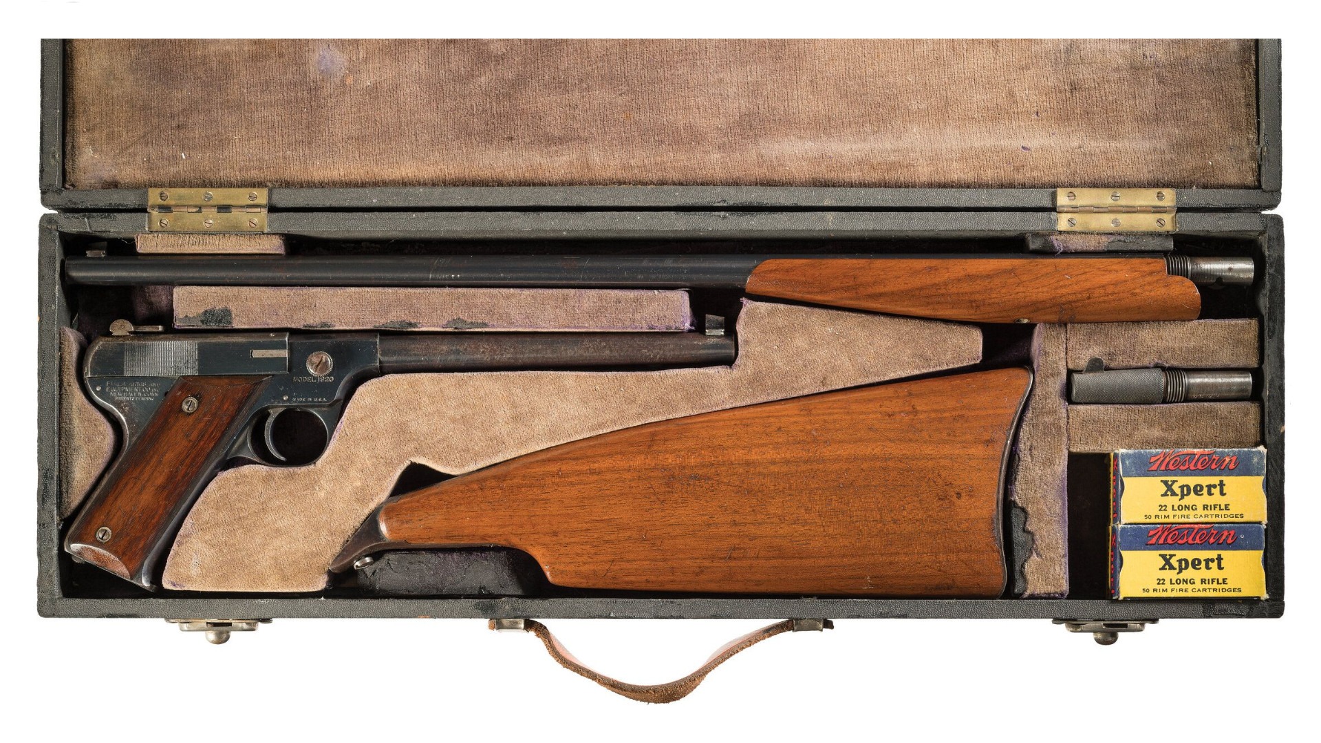 Cased Fiala Arms Model M1920 Magazine Single Shot Pistol Carbine Stock Extra Barrels