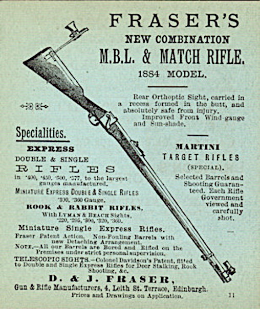 D and J Fraser target rifle illustrating the folded up orthoptic rear sight.