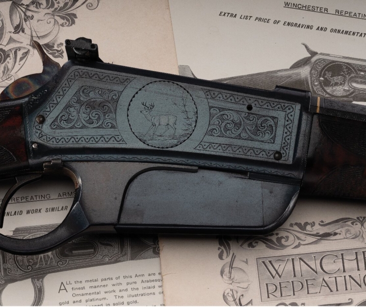 Engraved and Gold Inlaid Winchester Flatside Model 1895 Rifle