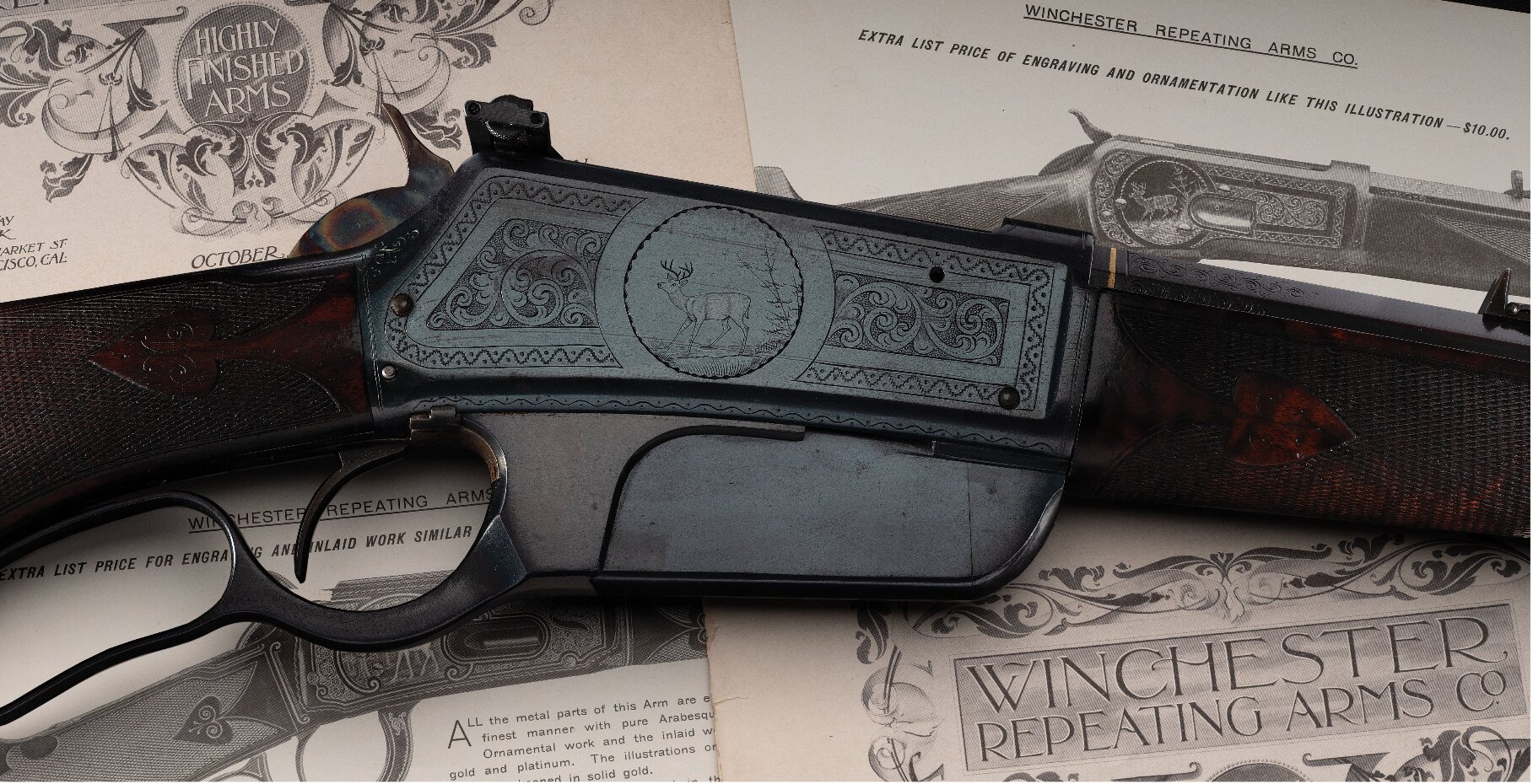 Engraved Gold Inlaid Winchester Flatside M1895 Rifle