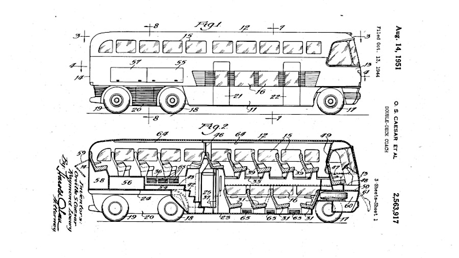 Ceasar Loewy Greyhound bus GX1 patent drawing